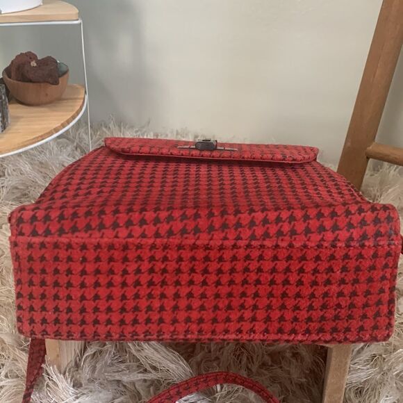 Vintage 80’s Chia Red/Black Leather Houndstooth Crossbody Mini Bag Made In Korea - Picture 9 of 17